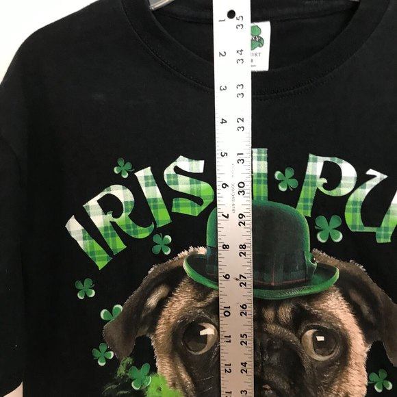 Lucky Irish Pug Women's T Shirt Size Medium Black Saint Patrick's Day Dog - Picture 6 of 10